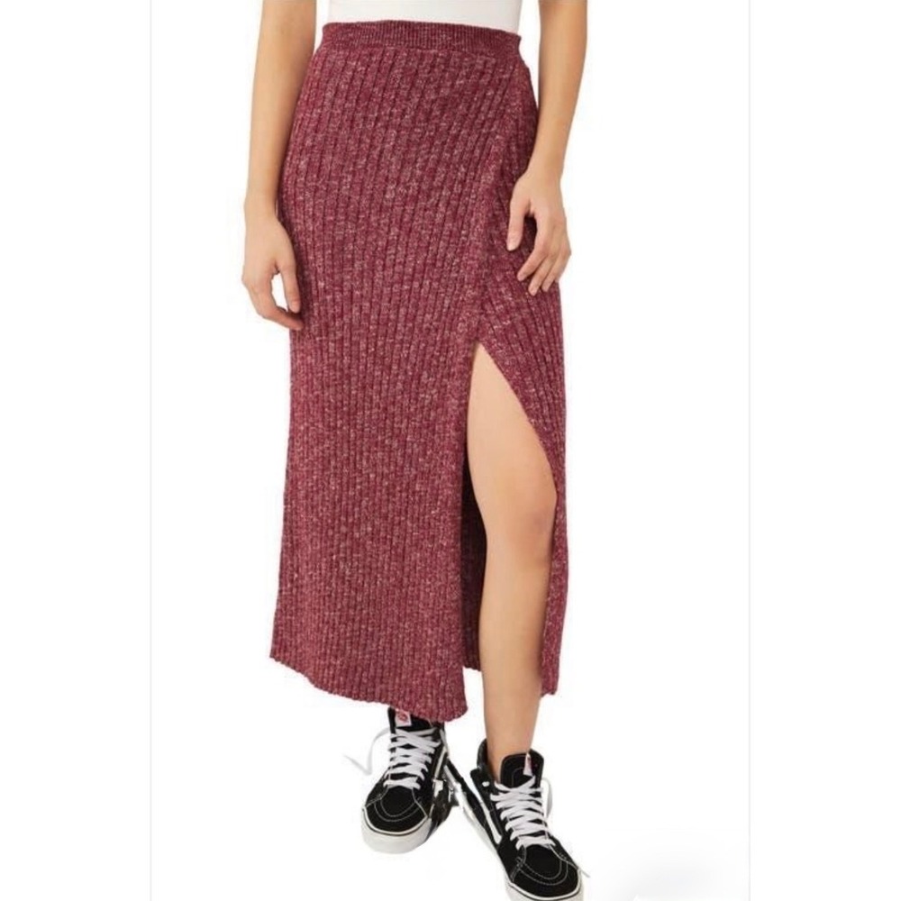 Free People Better Days Ribbed Knit Midi Skirt w/ Slit